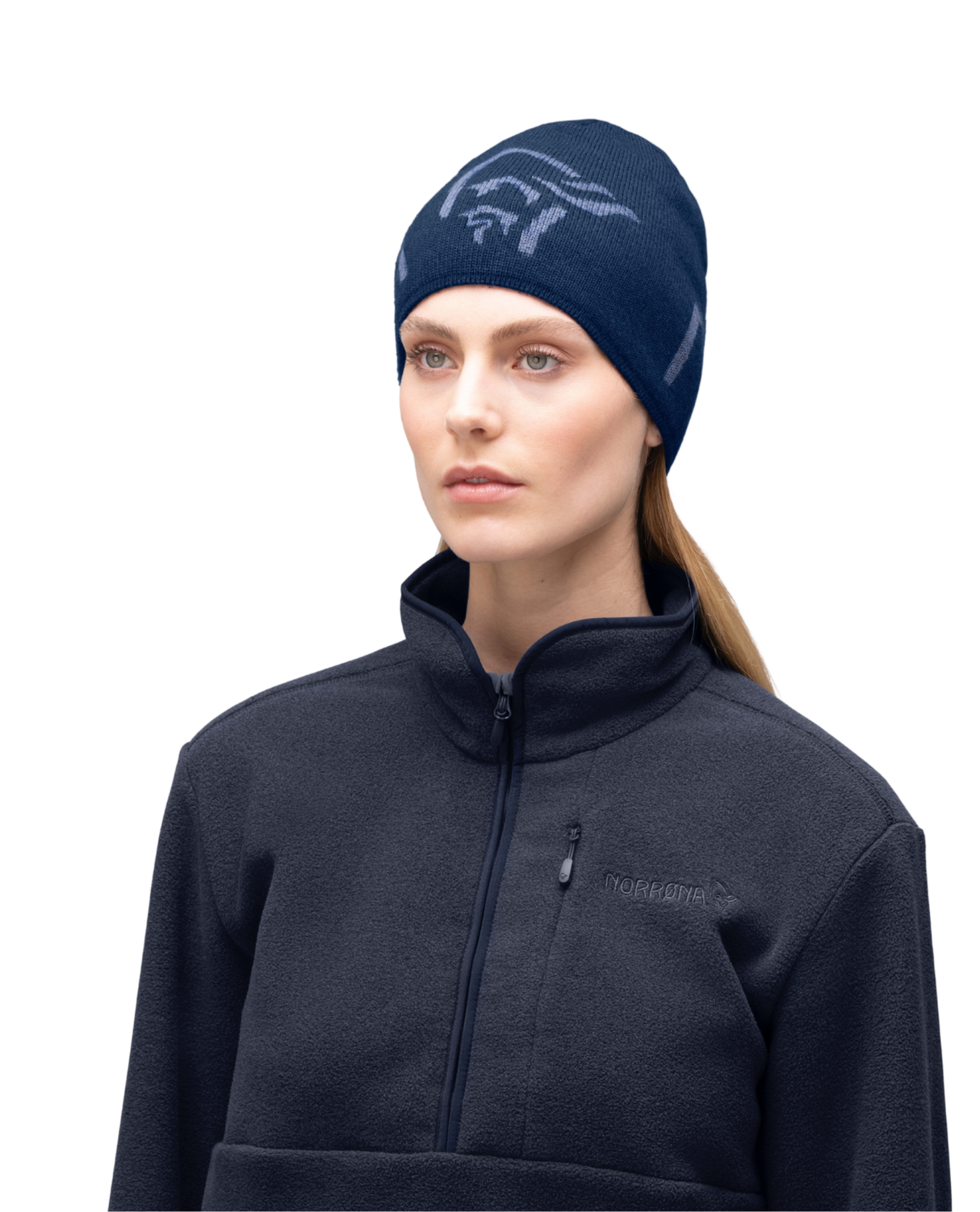 Norröna Unisex /29 mid merinoUll logo Beanie - Indigo Night Melange - Alpingaraget