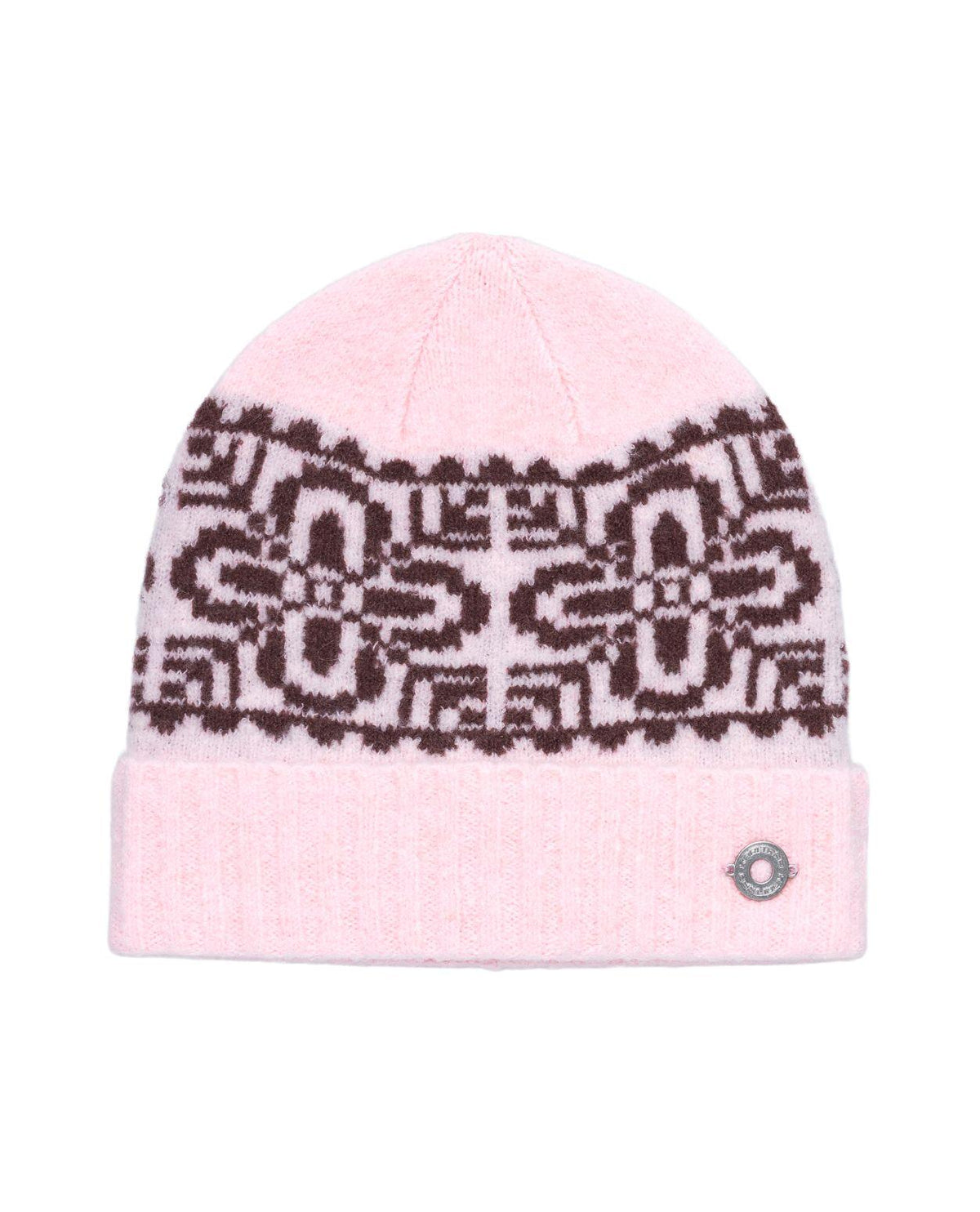 Kari Traa Disa Beanie i rosa med skandinaviskt mönster och uppvikt kant.