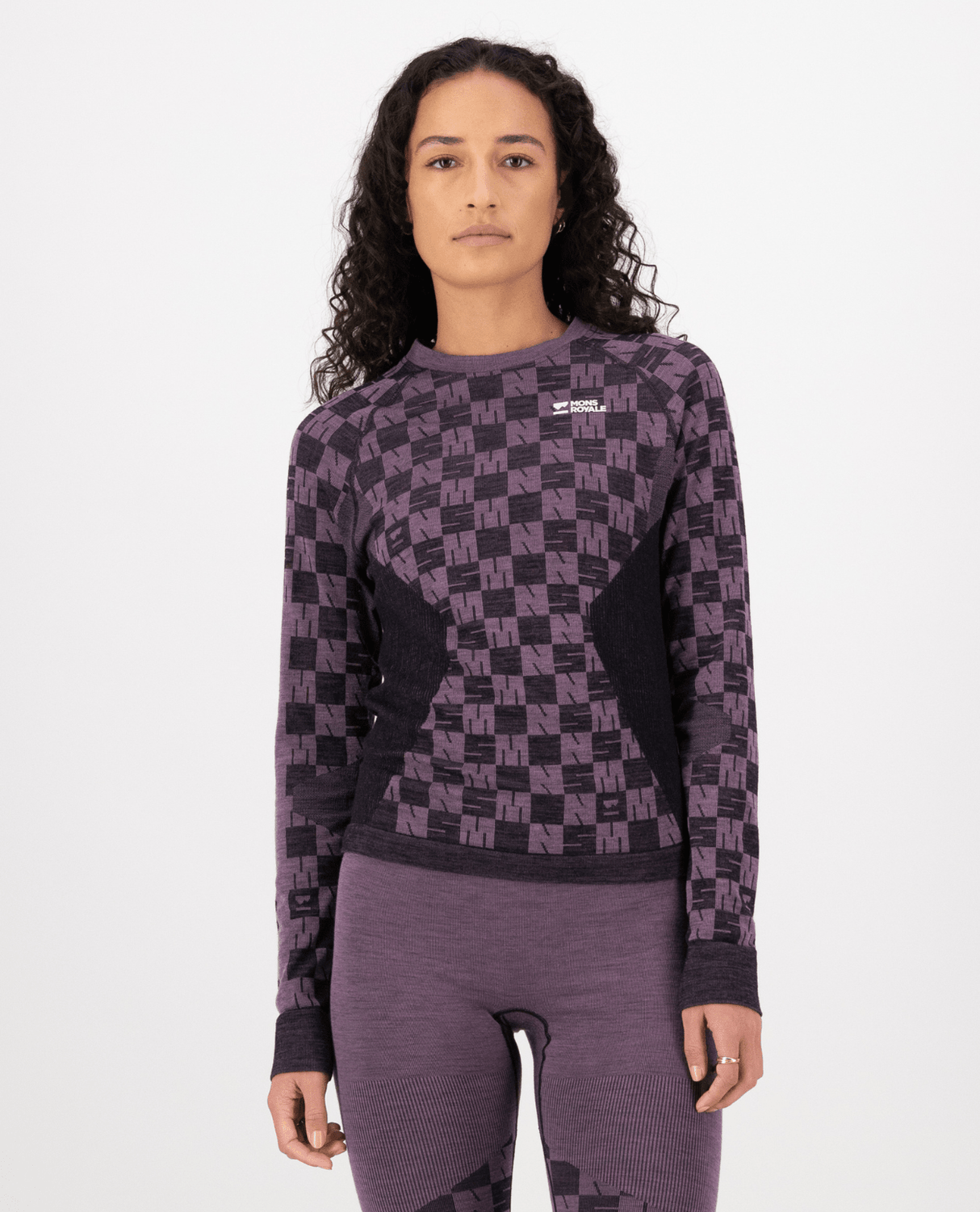 Mons Royale Womens Ascender Merino Seamless Long Sleeve - Mauve / Black - Underställ - Alpingaraget