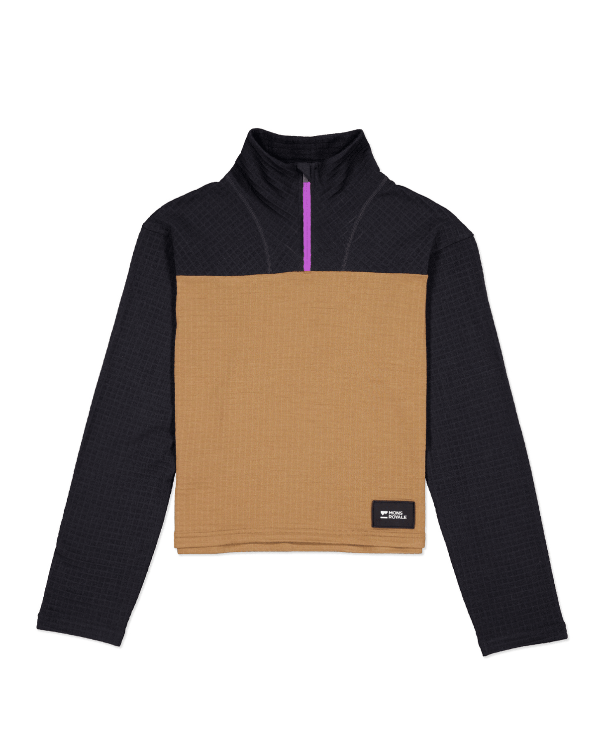 Mons Royale Womens Offgrid Merino Fleece Long Sleeve - Black / Toffee - Underställ - Alpingaraget