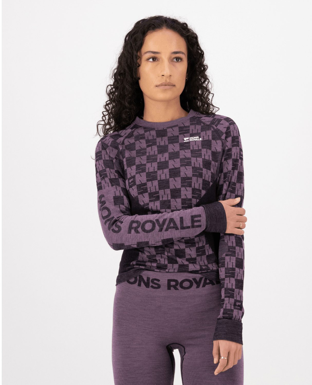 Mons Royale Womens Ascender Merino Seamless Long Sleeve - Mauve / Black - Underställ - Alpingaraget
