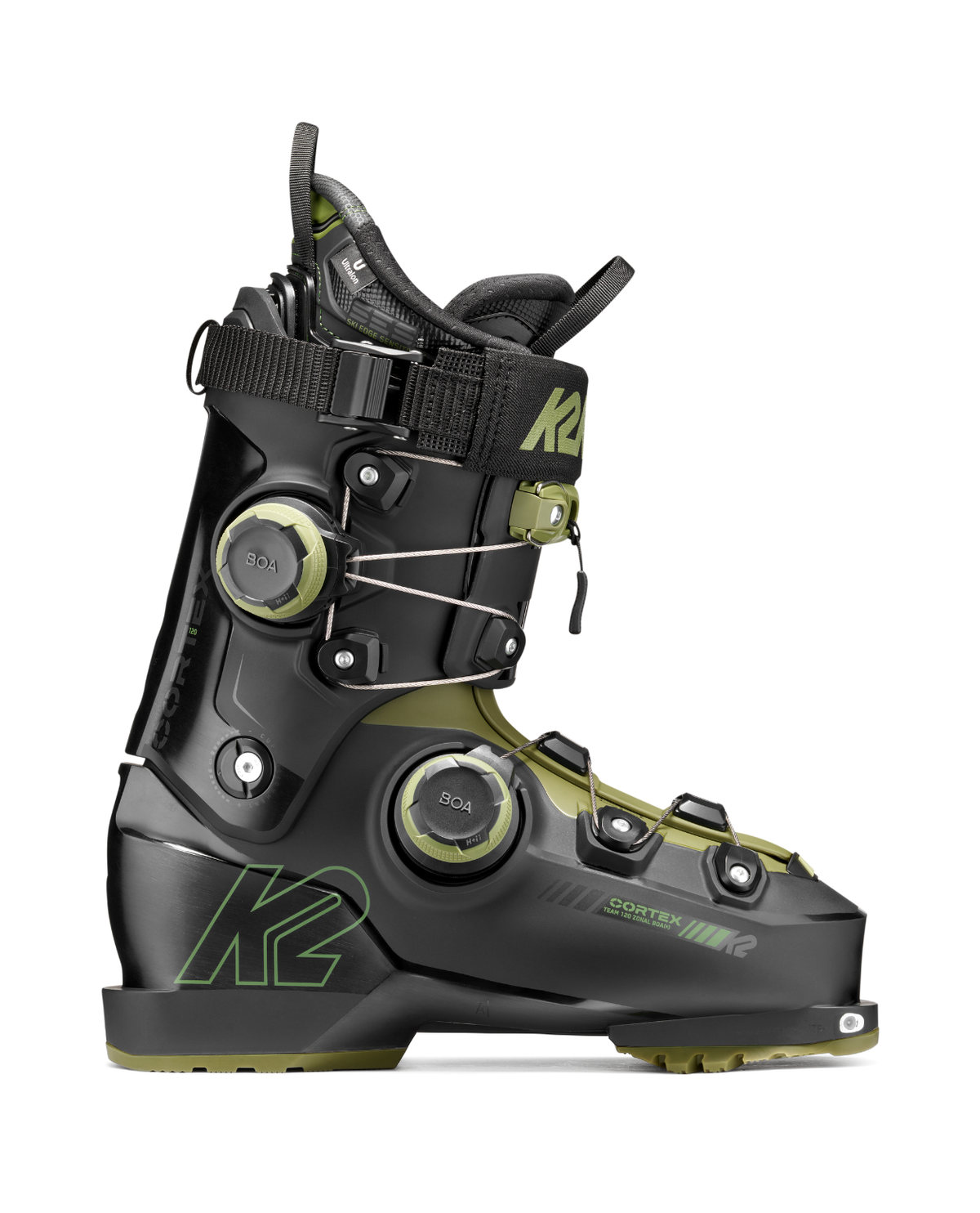 K2 Cortex 120 TEAM ZONAL BOA alpinpjäxa i svart och grönt med BOA-system.