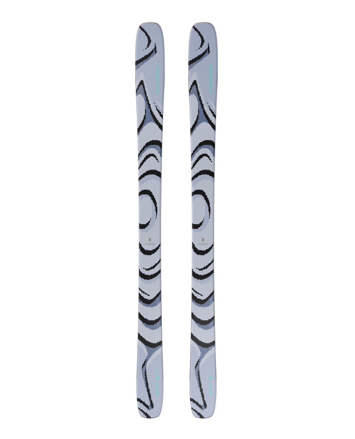 Salomon S/Max N°10 pistskidor för dam i silver och svart design sedda rakt framifrån.