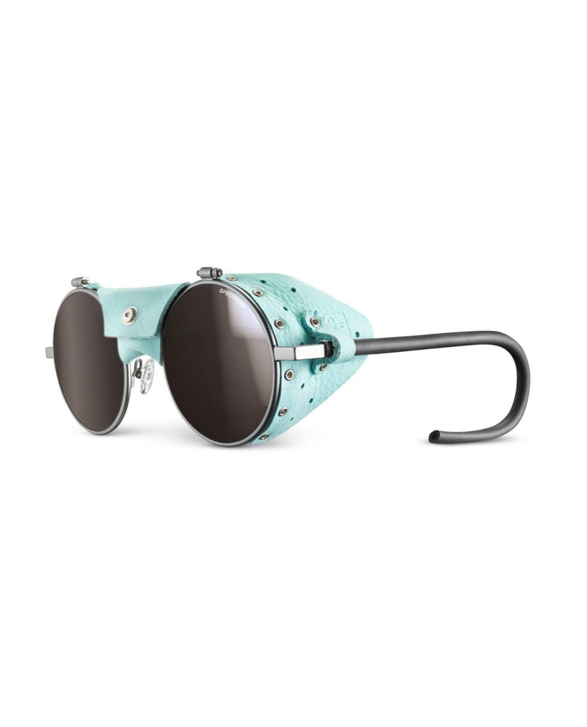 Julbo Vermont Classic Spectron 4 - Ljusblå solglasögon med runda mörka linser och sidoskydd i läder.