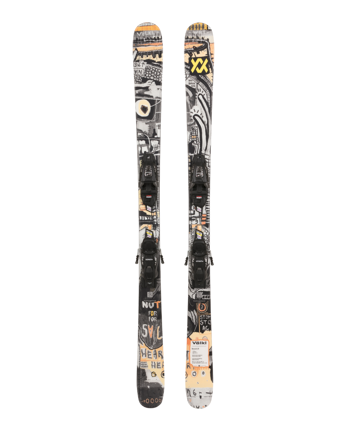 Völkl Revolt Junior Park juniorskidor med VMotion 4.5-bindningar i en lekfull och graffitiliknande design för unga parkåkare.