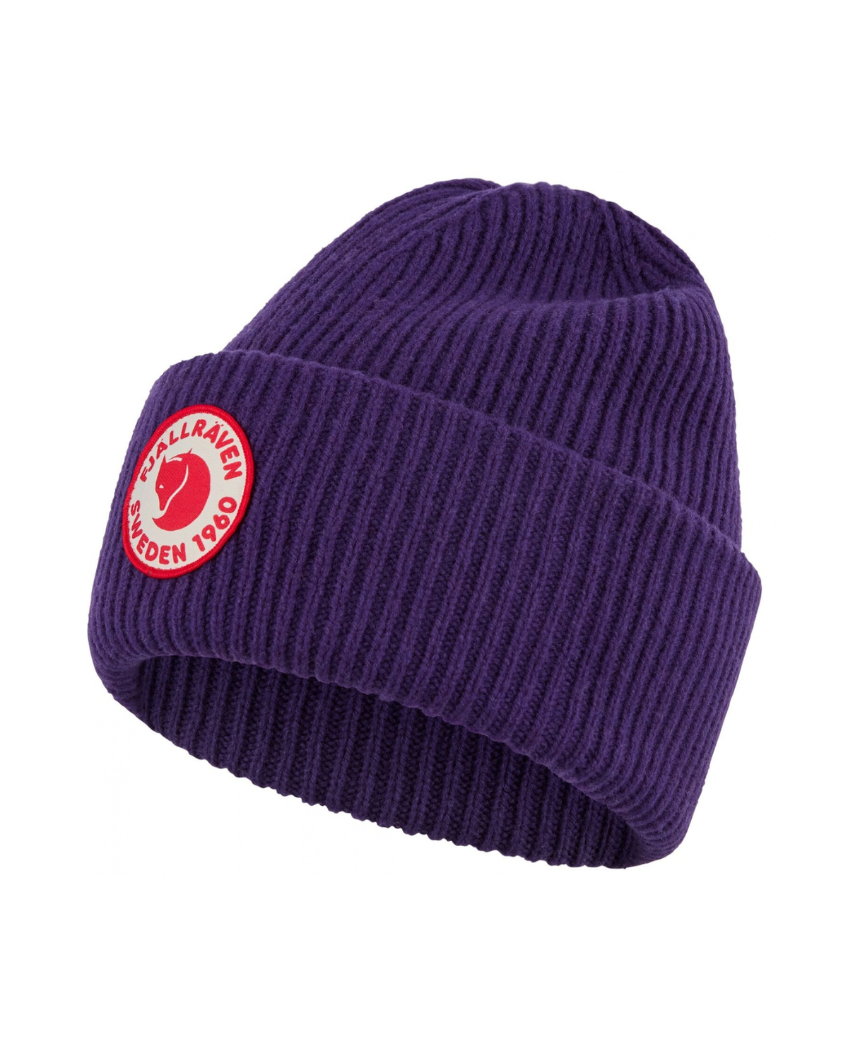 Fjällräven 1960 Logo Hat mörkviolett ribbstickad mössa med uppvikt kant och klassiskt logotecken.