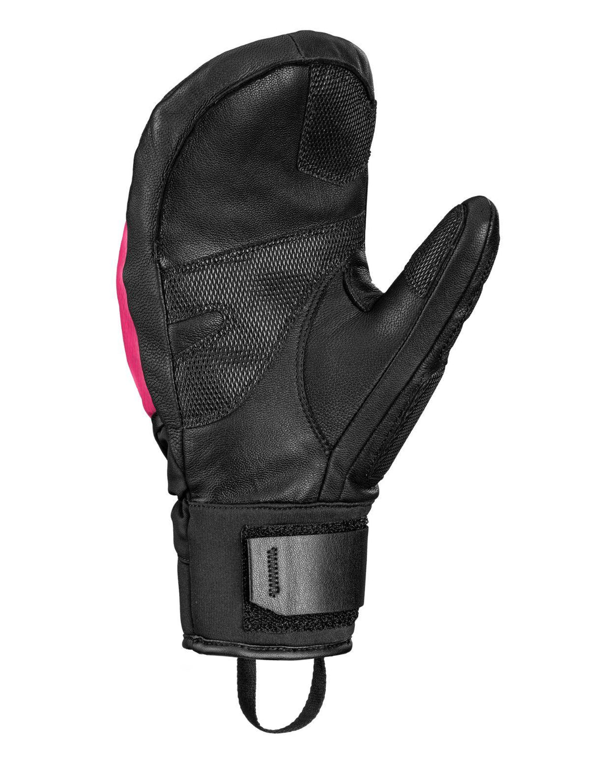 Leki WCR Pro Zero Mitt, svart racingvante i läder med neonrosa detaljer och optimerat grepp för alpina tävlingsåkare.