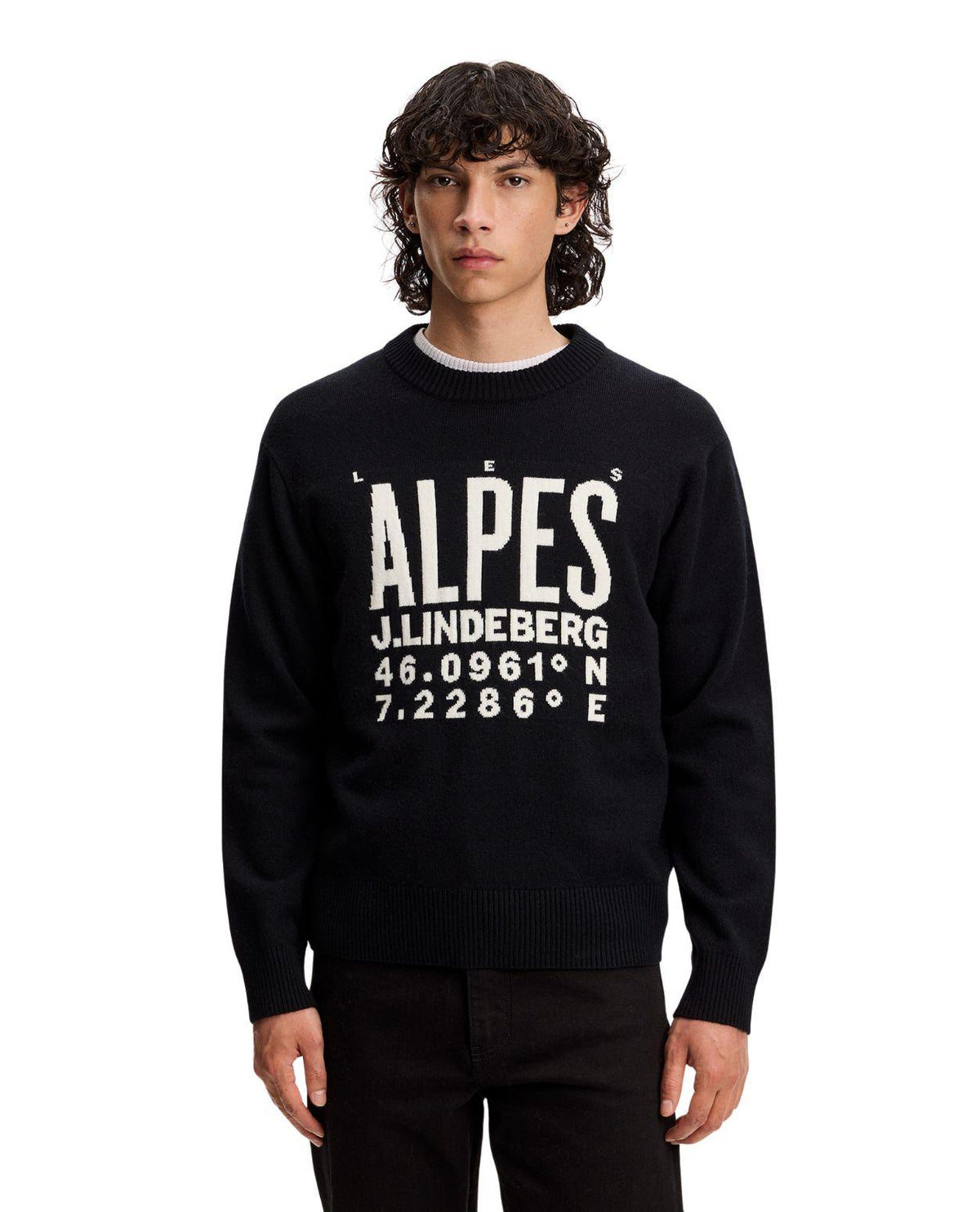 J.Lindeberg William Knitted Sweater Men - Svart stickad tröja med alptryck