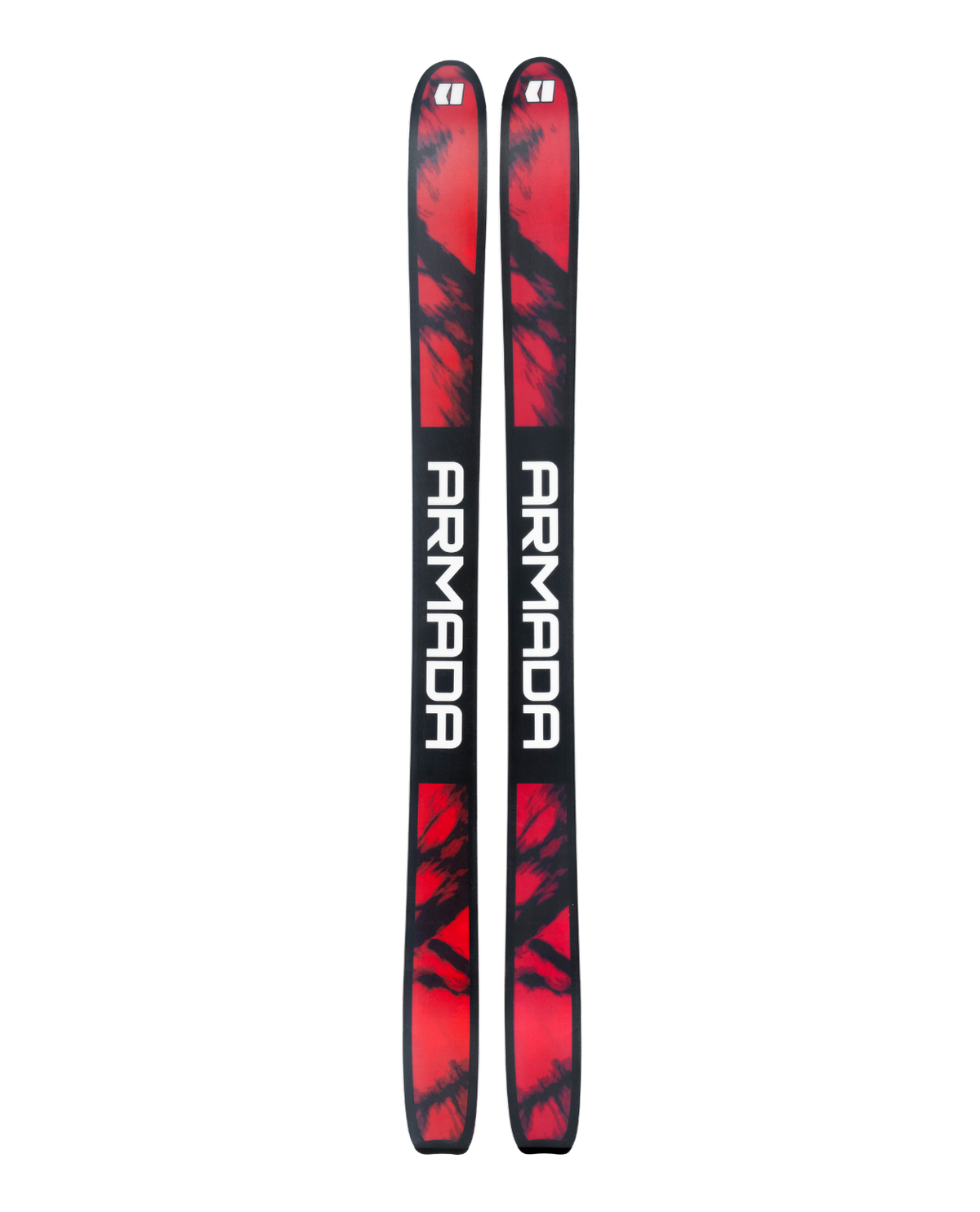 Armada ANTIMATTER 114 freerideskidor med röd och svart design och tydlig logotyp från Alpingaraget