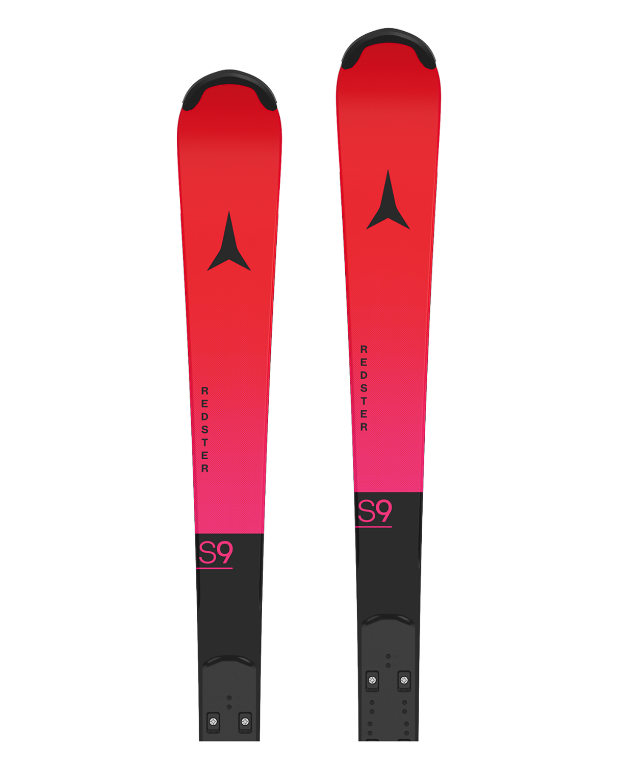Atomic Redster S9 FIS J-RP³ junior-SL-skidor i rött och rosa för tävlingsåkning.