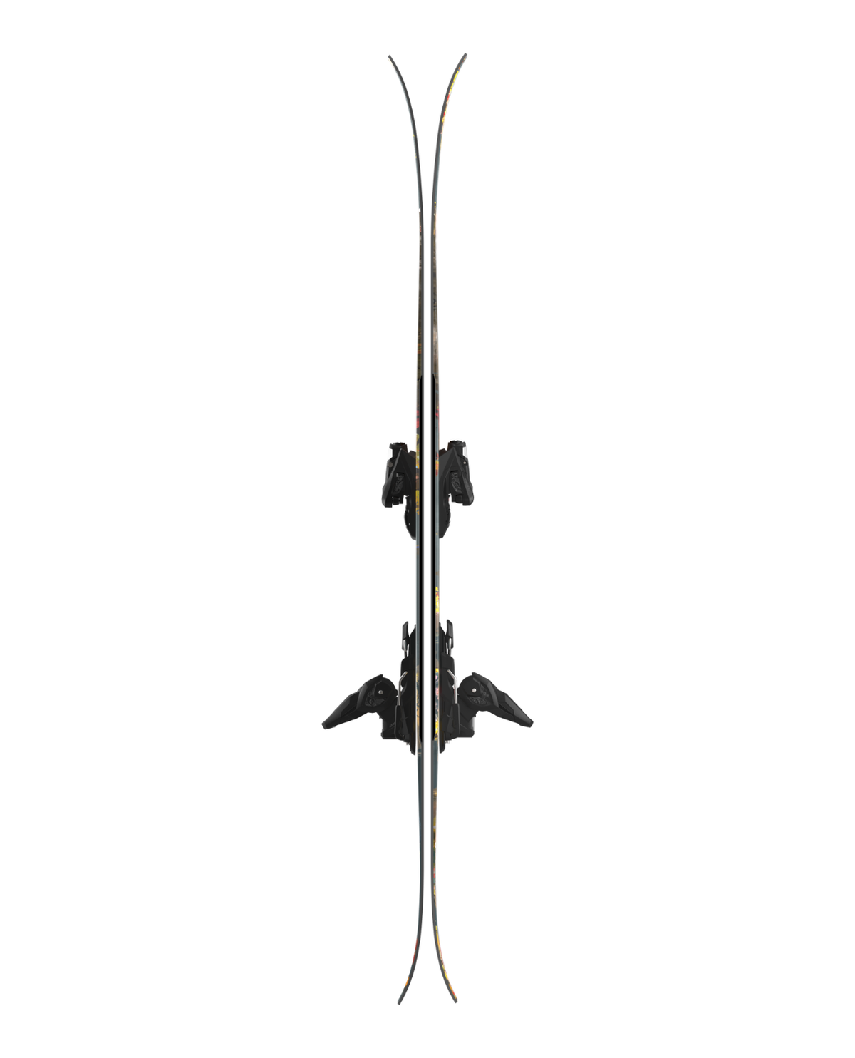 Atomic Bent Chetler Mini 26/27 juniorskidor i sidoprofil med svarta Strive 10-bindningar och Powder Rocker.