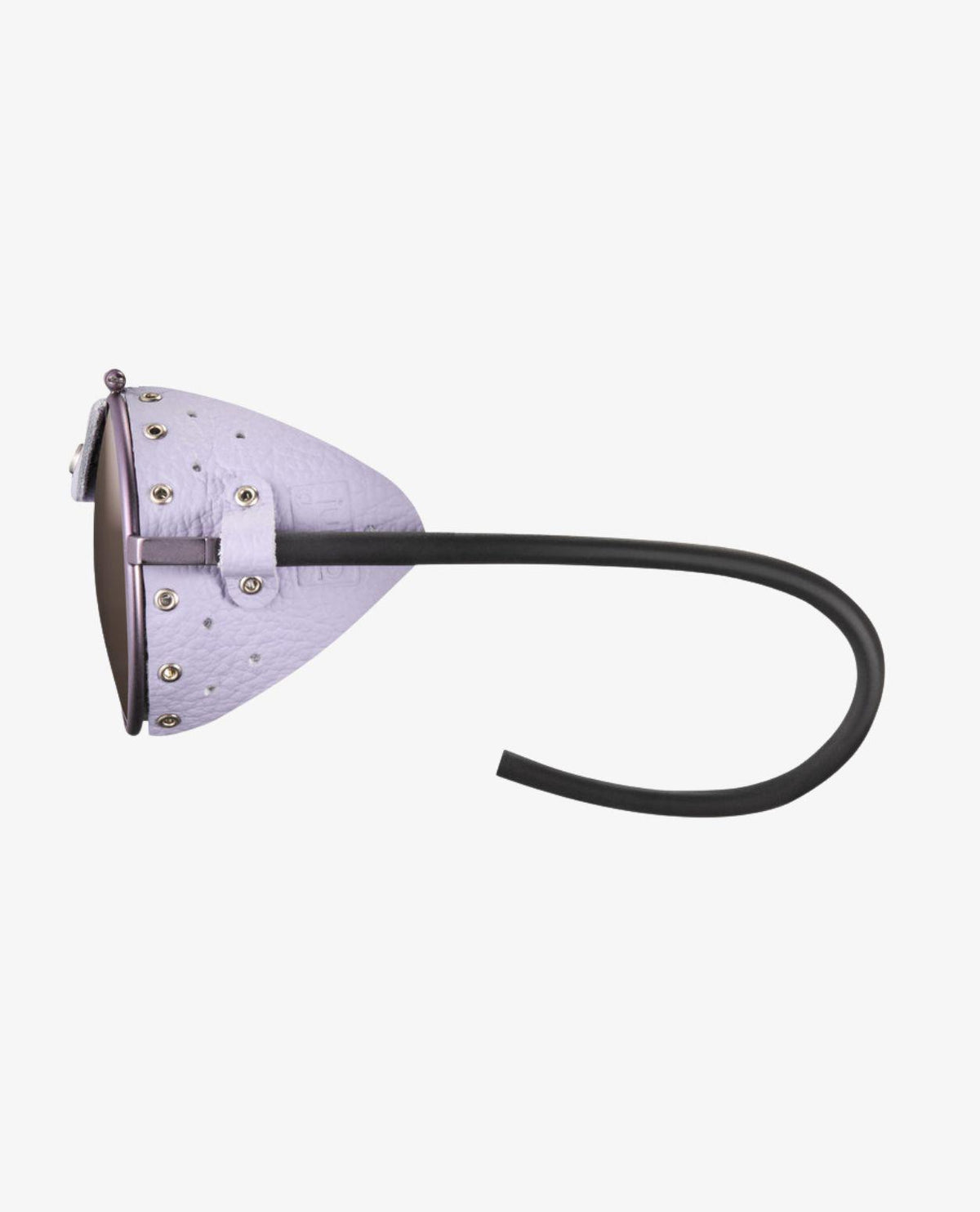 Julbo Vermont Classic Spectron 4 - Light Purple solglasögon sedda från sidan med lila lädersidoskydd och formbara skalmar.
