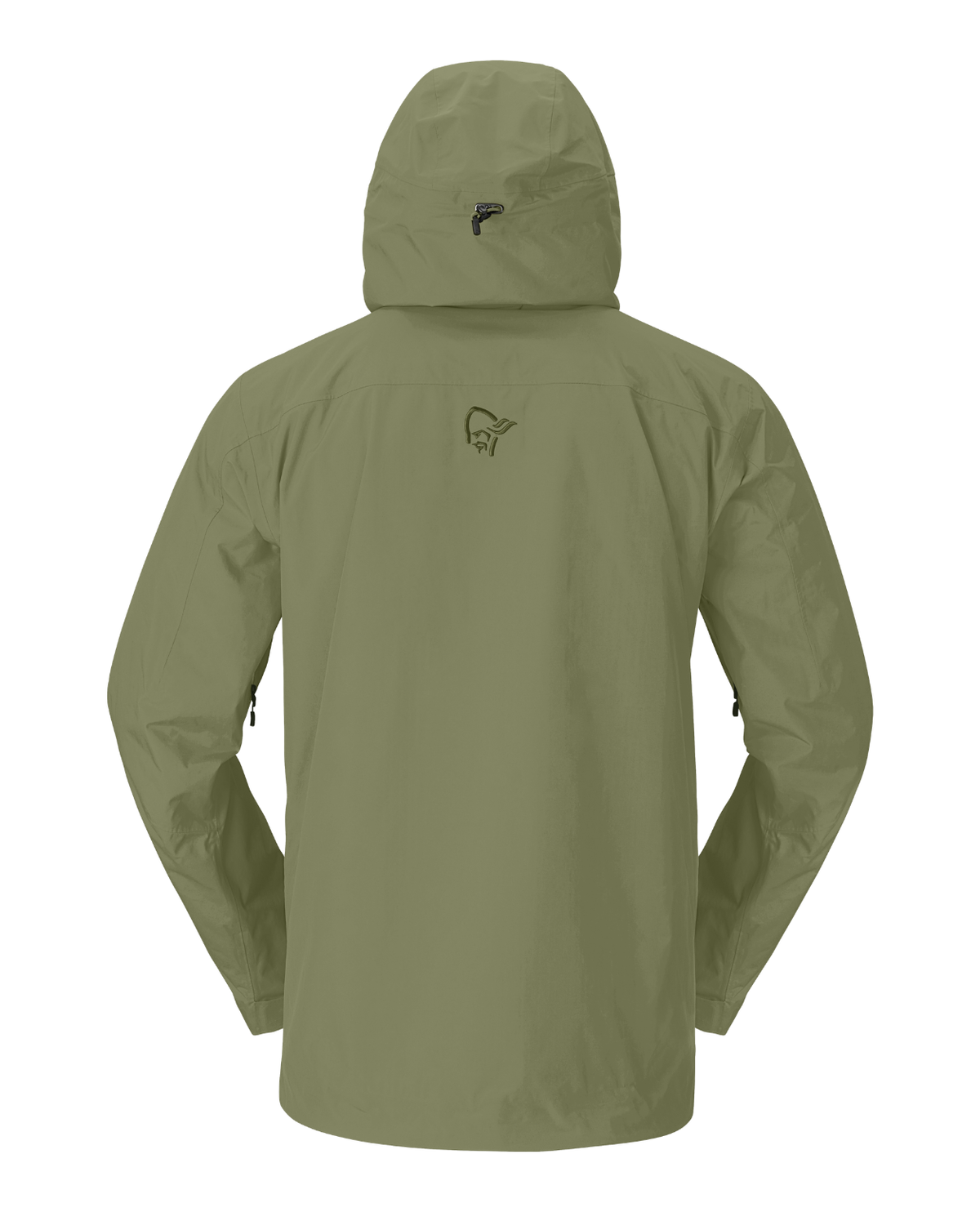 Norrøna Lofoten Gore-Tex Insulated Jacket Men i färgen Deep Lichen Green visas bakifrån.