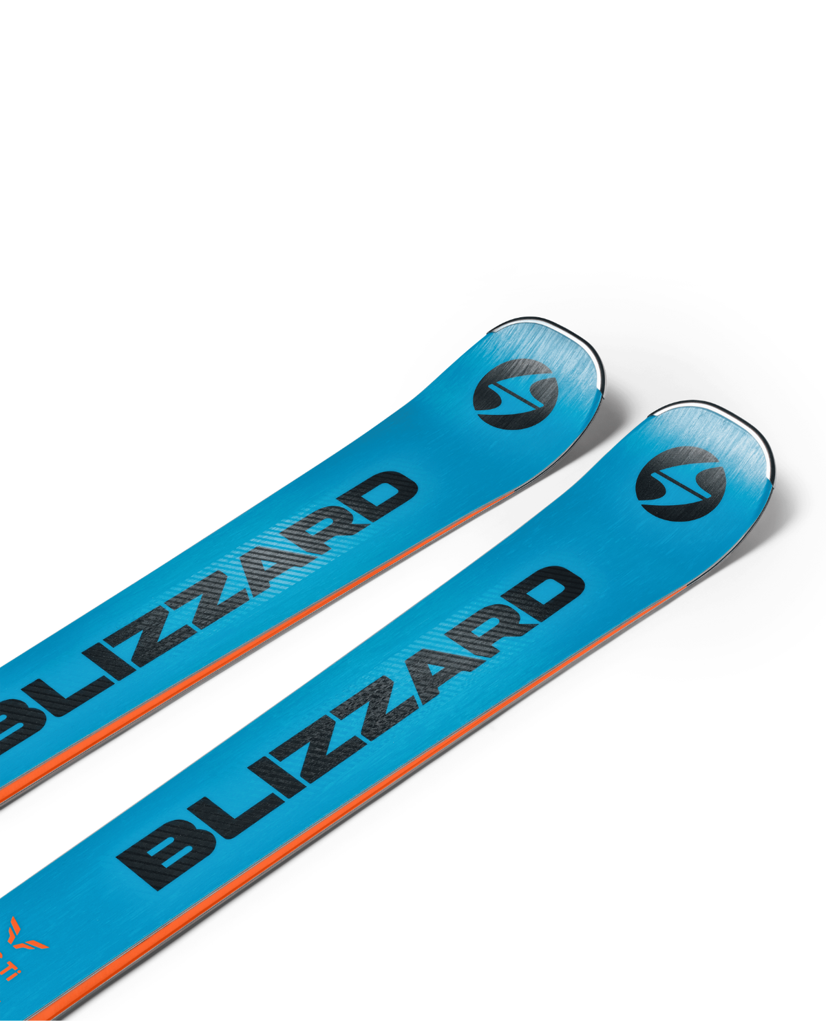 Blizzard Firebird 76 RS TI pistskidor i blå design som visar framdelarna på skidorna mot vit bakgrund.