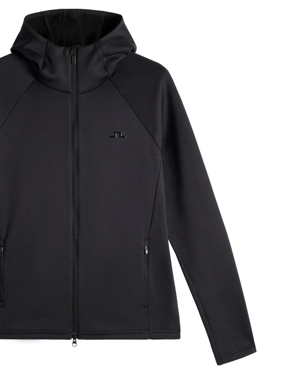 J.Lindeberg Pollock Polartec Hood Men - Svart mellanlager med huva och dragkedja.