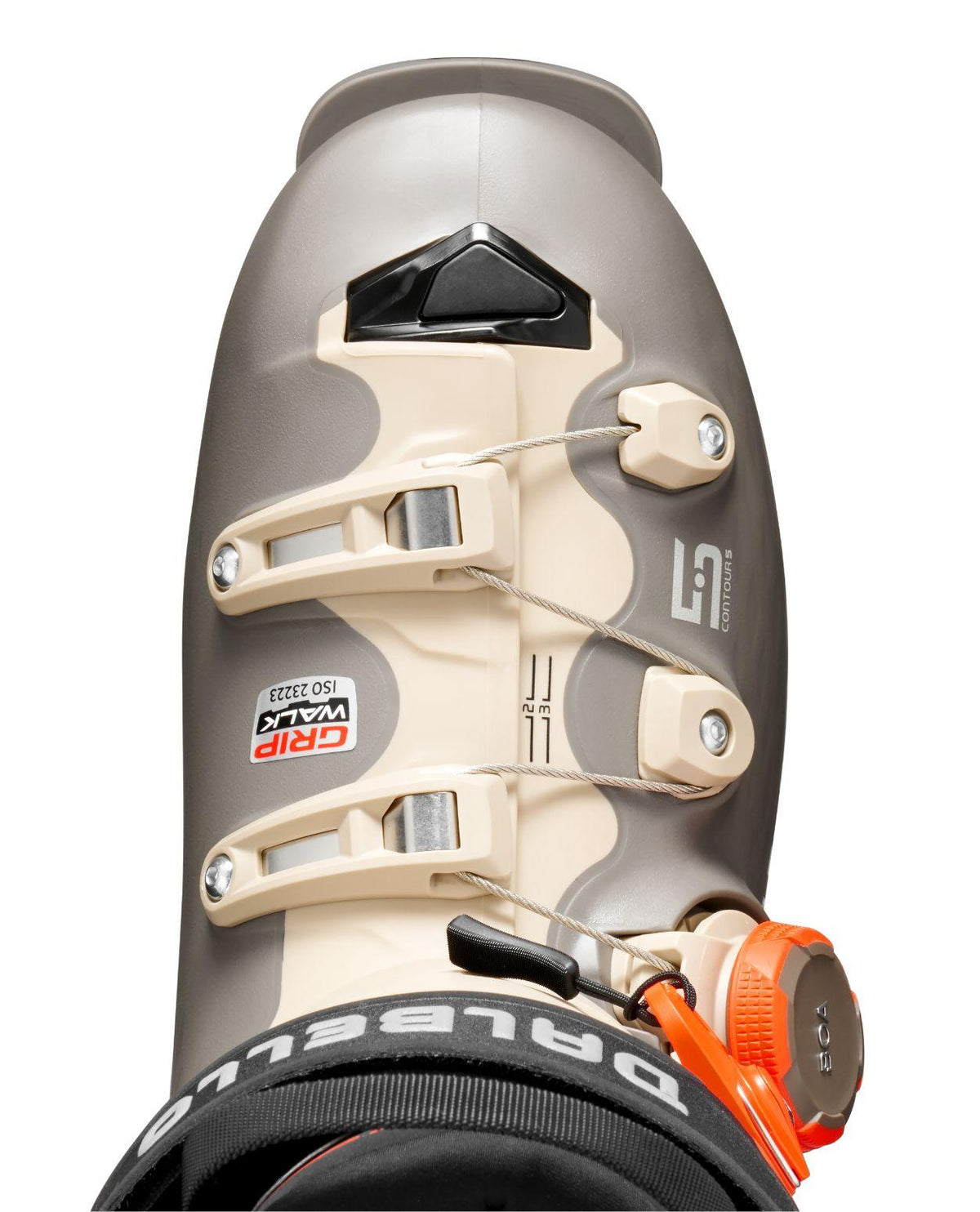 Dalbello Veloce Space Dual 120 alpina skidpjäxor i närbild som visar detaljer som spännen och konstruktion