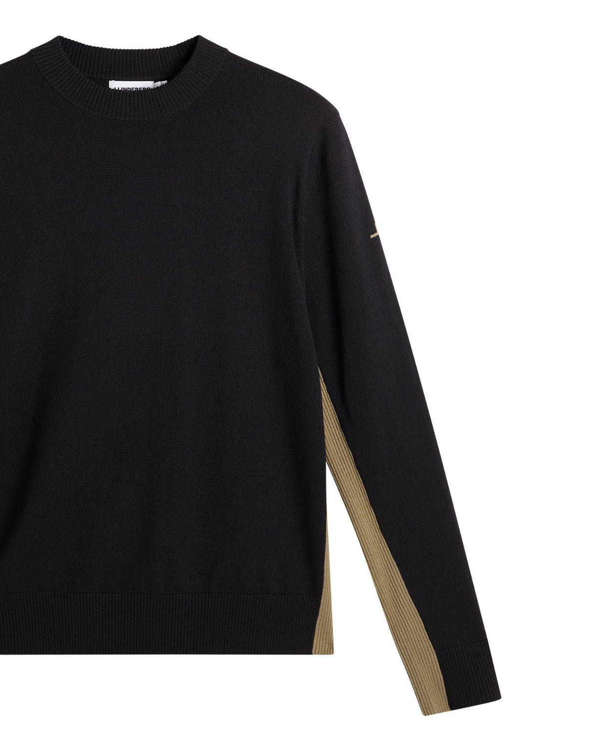 J.Lindeberg Chester Side Stripe Knit Crew i svart för herrar med stickad design och snygga sidoränder.