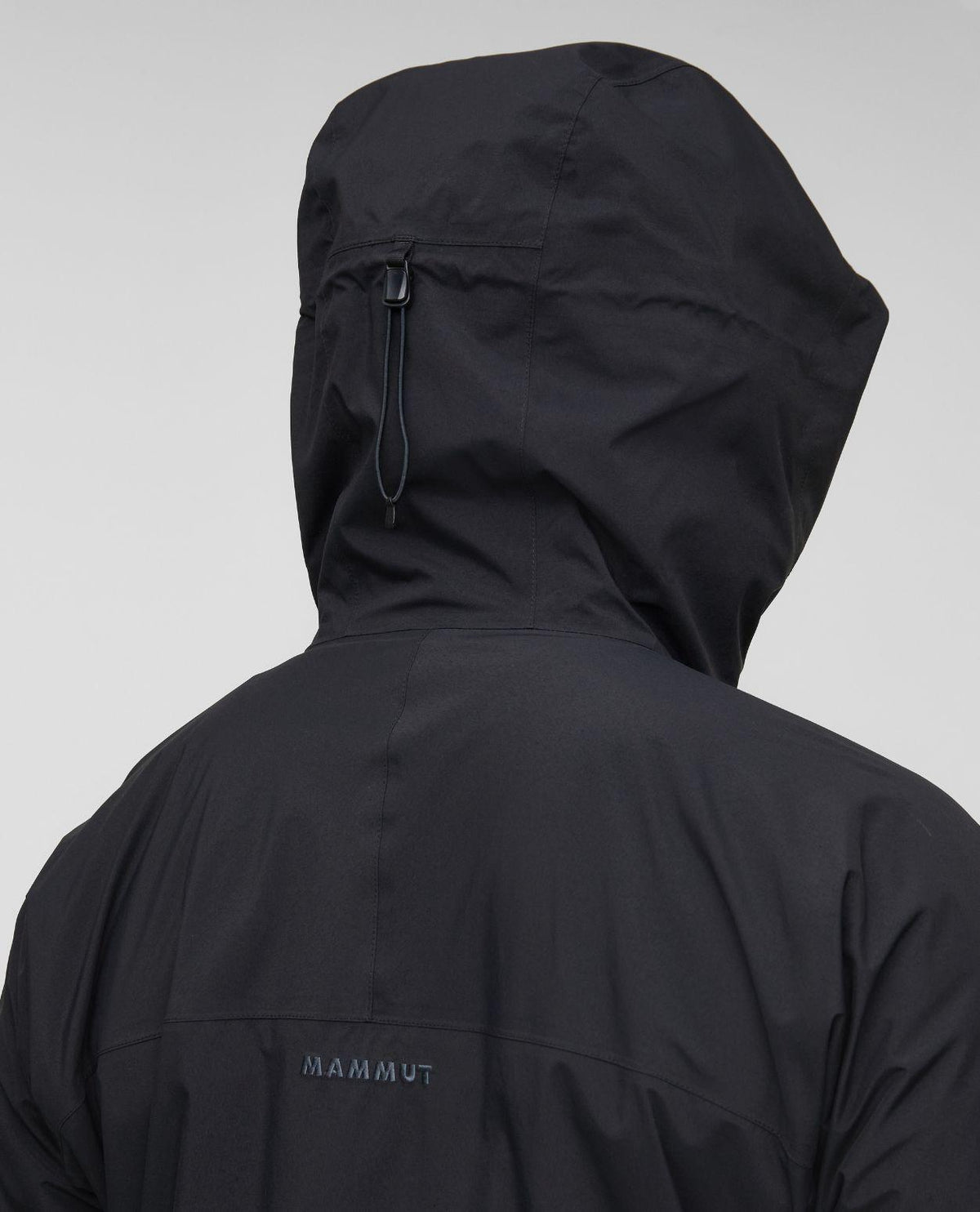Mammut Haldigrat Gore-Tex HS Thermo Hooded Jacket Men i svart färg visad bakifrån med huva och logotyp.