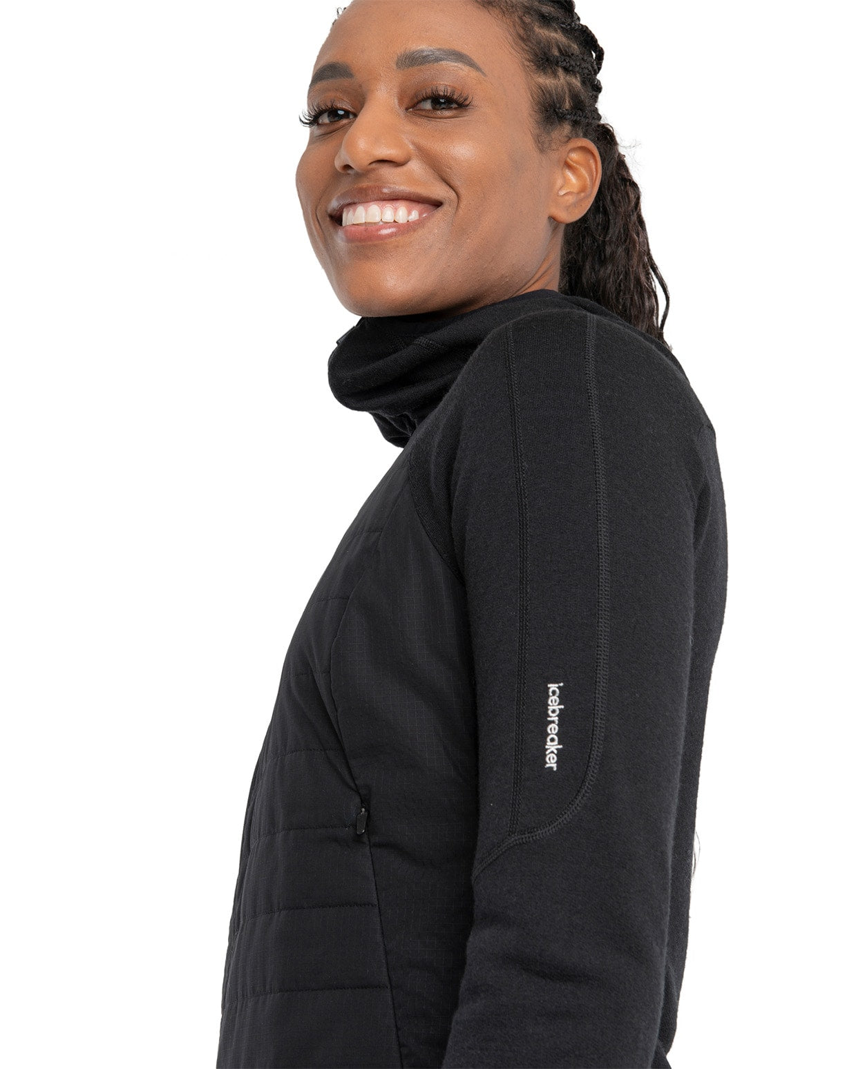 Icebreaker Women Mer Quantum Hybrid LS Zip Hoodie - Black - Alpingaraget