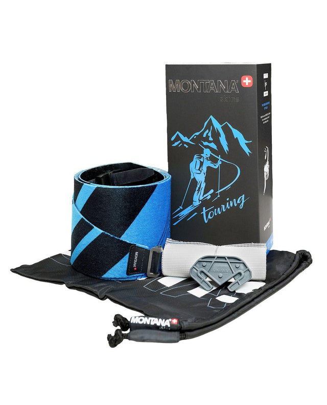 Montana Montamix Fusiontec Pro 130mm blå stighudar med förpackning, förvaringsväska och tillbehör.
