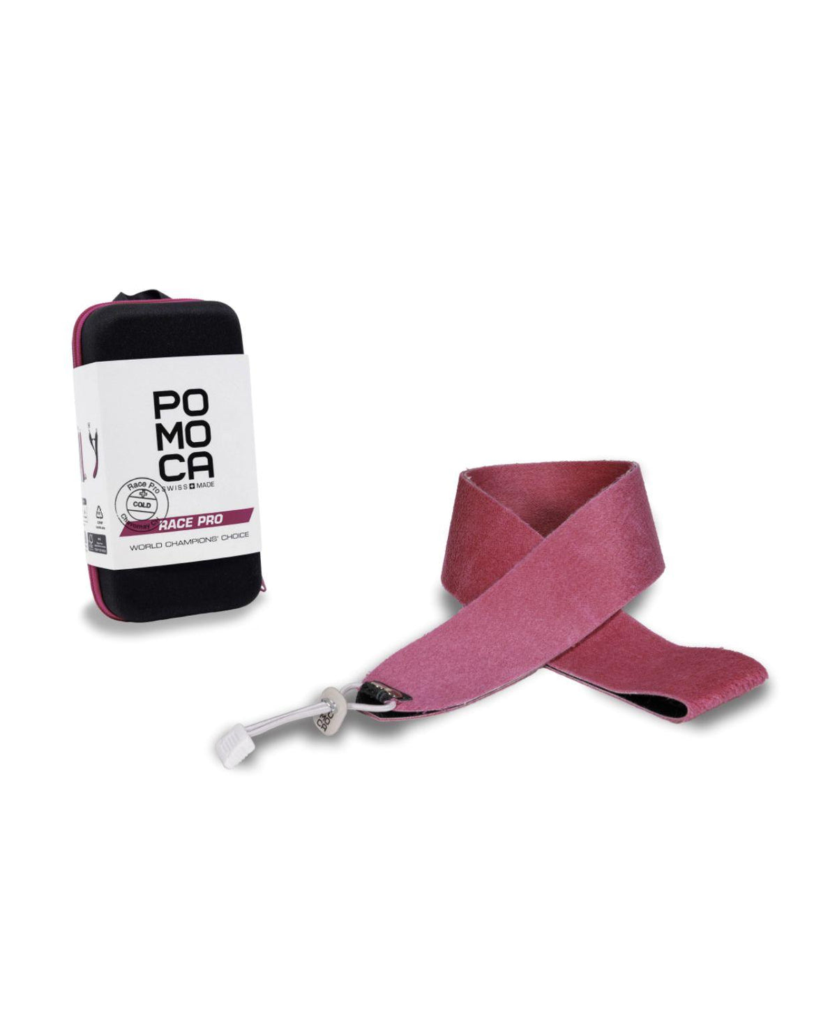 Pomoca Race Pro Cold TFR 62mm - Rosa stighud med tillhörande förvaringsväska för topptur.