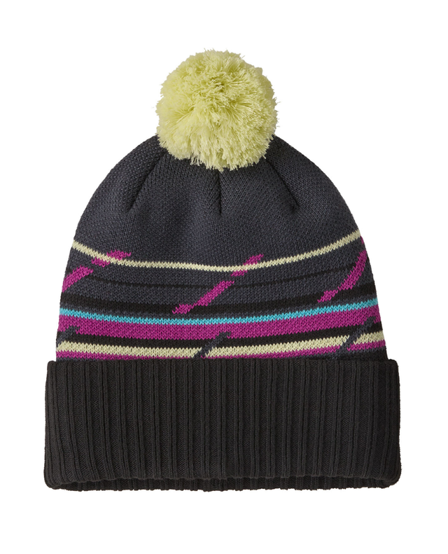 Patagonia Powder Town Beanie - Mountain Minded Geo: Smolder Blue – Blå mössa med mönster och tofs
