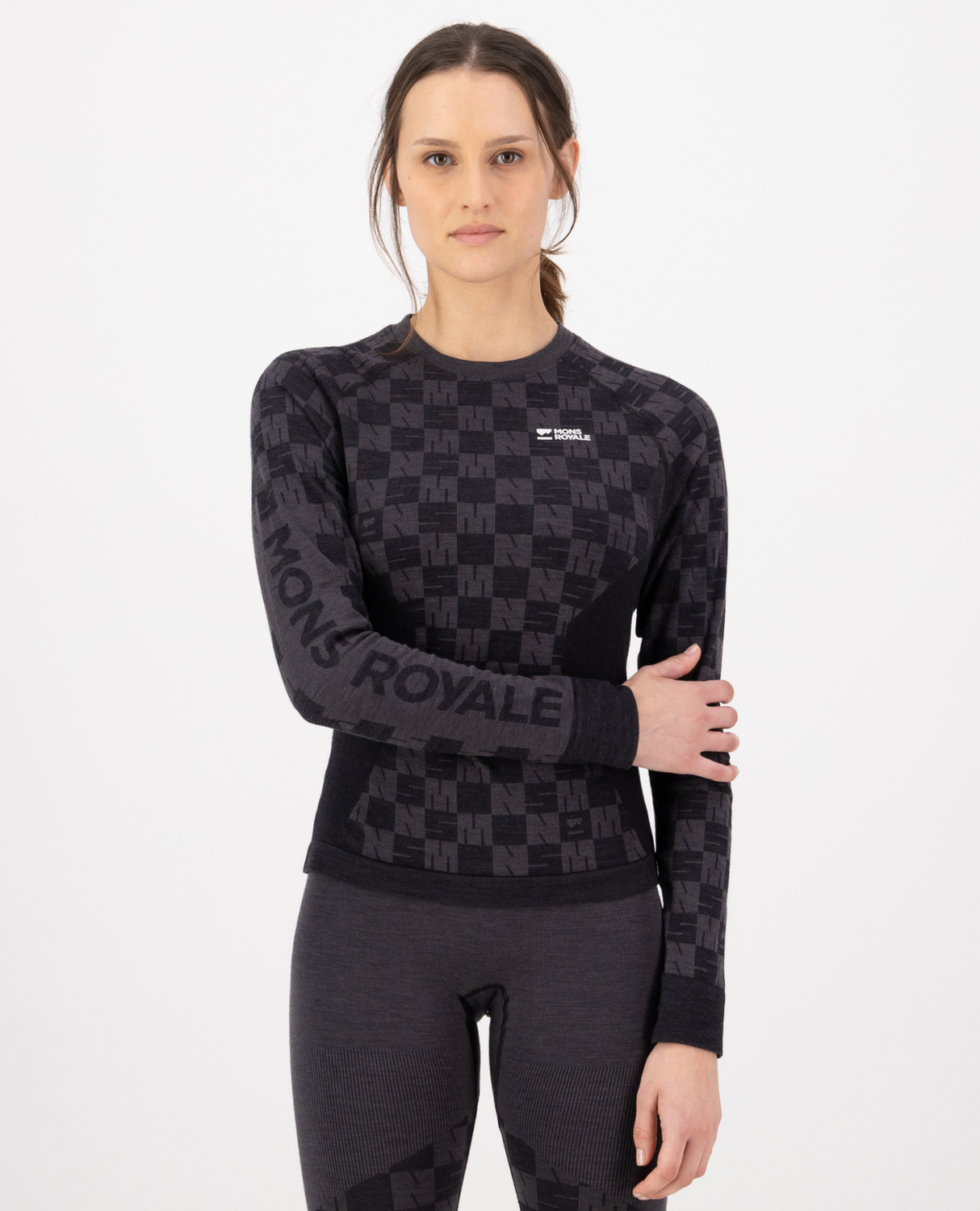 Mons Royale Womens Ascender Merino Seamless Long Sleeve - Forged Iron / Black