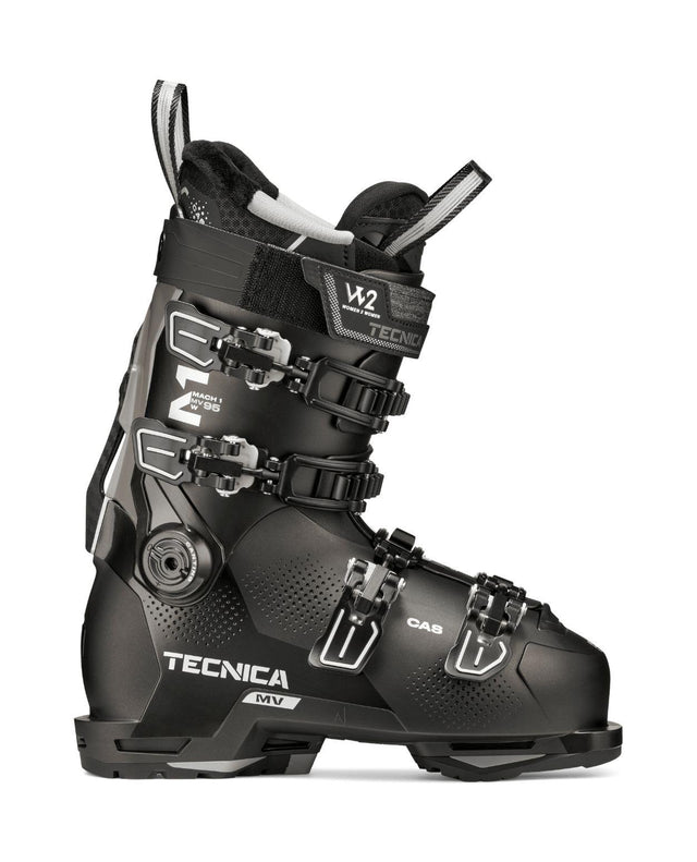 Tecnica Mach1 MV 95 TD2 dam-alpinpjäxa i svart färg för mångsidig skidåkning.