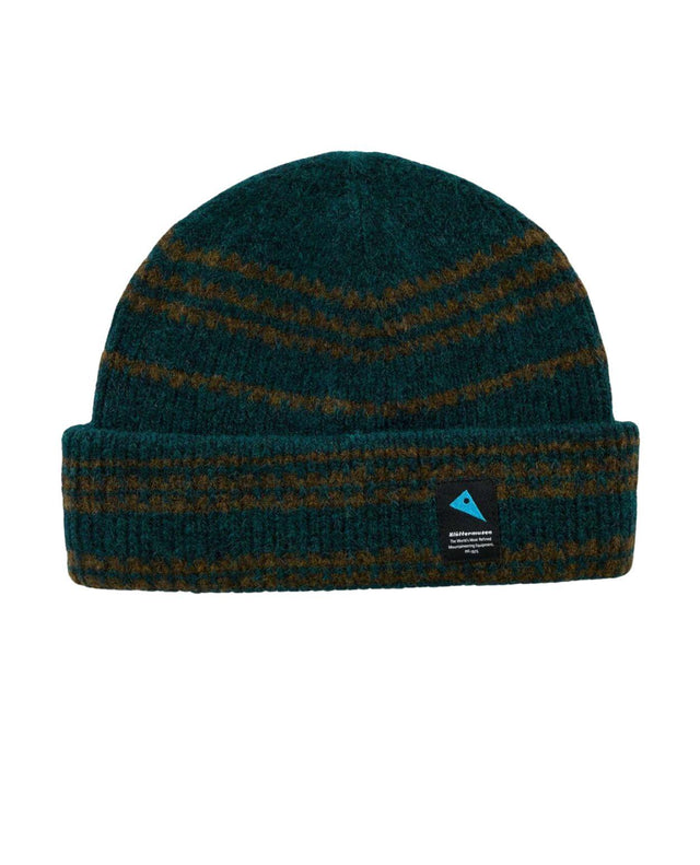 Klättermusen Runa Bandr Beanie i grön färg med mönstrade detaljer för skidåkning och vardag.