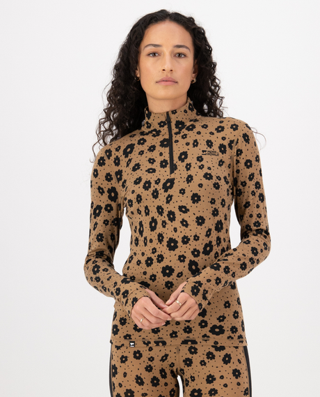 Mons Royale Womens Cascade Merino Base Layer 1/4 Zip Long Sleeve - Aoraki Lily Toffee - Alpingaraget