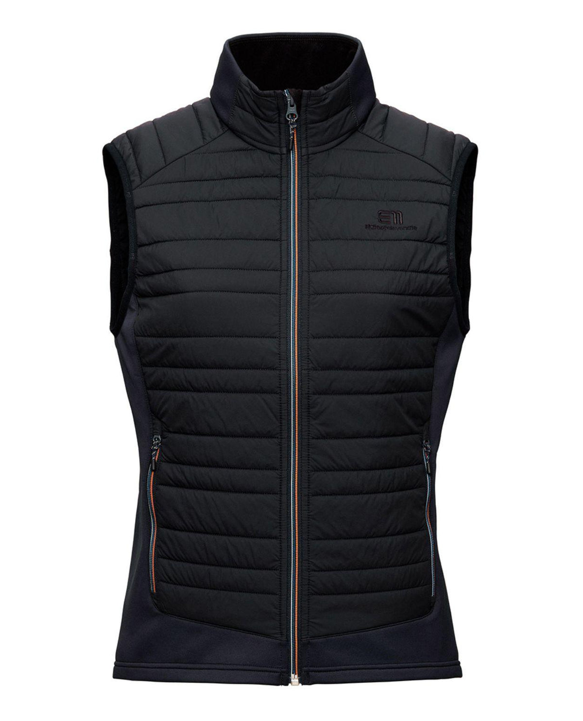 Elevenate Fusion Stretch Vest damväst i mörkt bläcksvart med kviltad isolering och dragkedja.