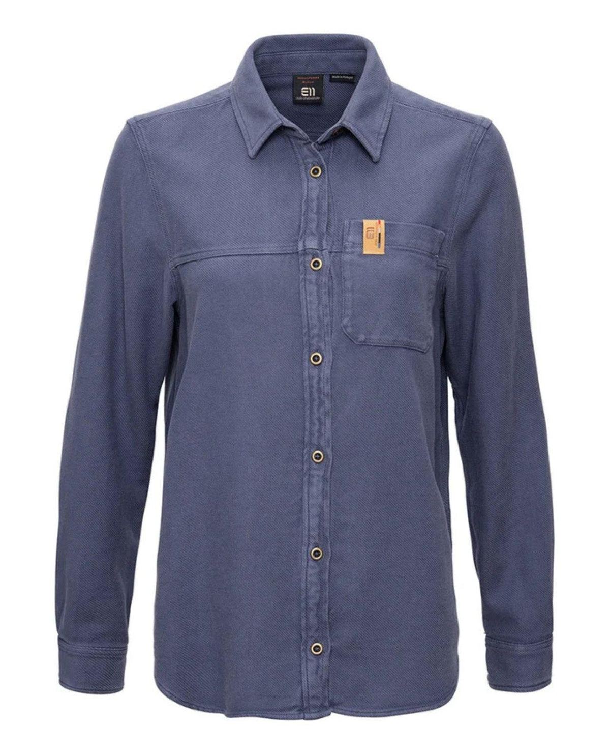 Blå damm skjorta Elevenate Hokkaido Shirt i mjuk bomull med knappar och bröstficka.
