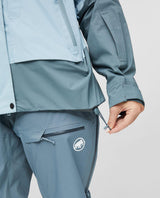 Mammut Haldigrat Gore-Tex HS Thermo Hooded Jacket dam i blå färg som visar detaljer och justering av nederkant