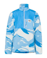 Kari Traa Rothe Half Zip fleecefÃ¶rdel i oceanblÃ¥tt med mÃ¶nster och vadderat brÃ¶stfÃ¤lt.