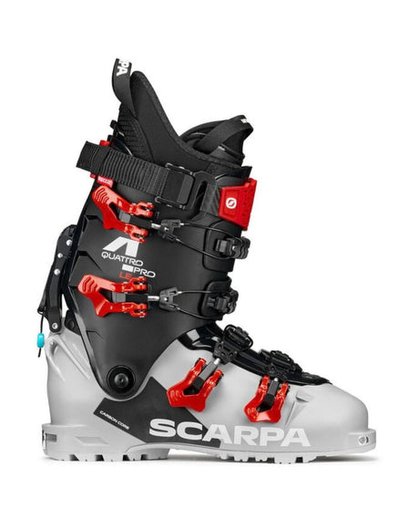 Scarpa 4-QUATTRO PRO LE toppturspjäxa i grått och svart med röda spännen.