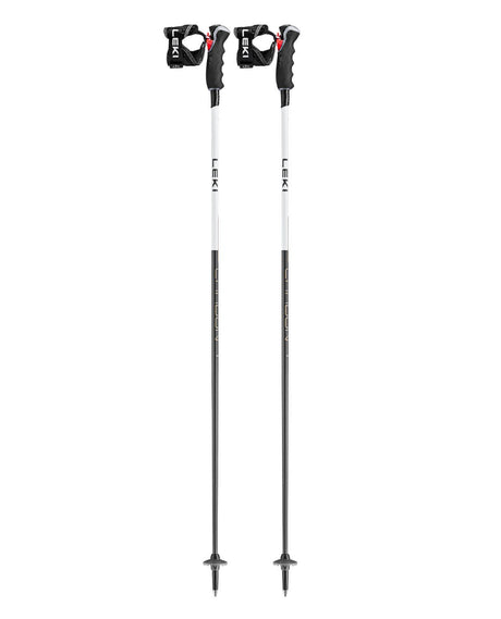 Leki Carbon 14 3D Women kolfiberstavar i vitt och guld med Trigger 3D-grepp för alpina tävlingsåkare.