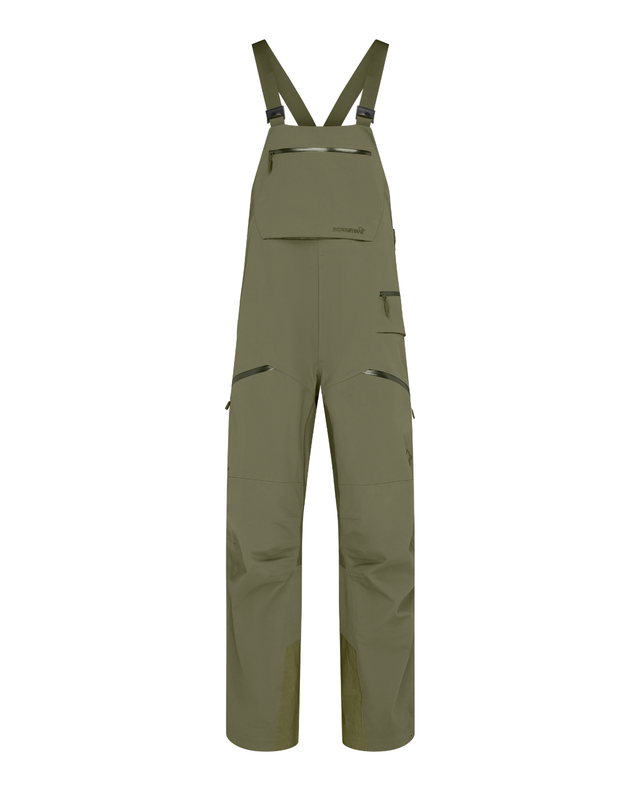 Norrøna Tamok dri3 Bibs för herrar i färgen Olive Night, perfekta skidbyxor för friåkning.