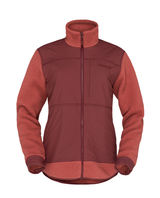 Norrøna Tamok warm3 Jacket Women i vinrött för damer, en varm fleecetröja för skiddagar.