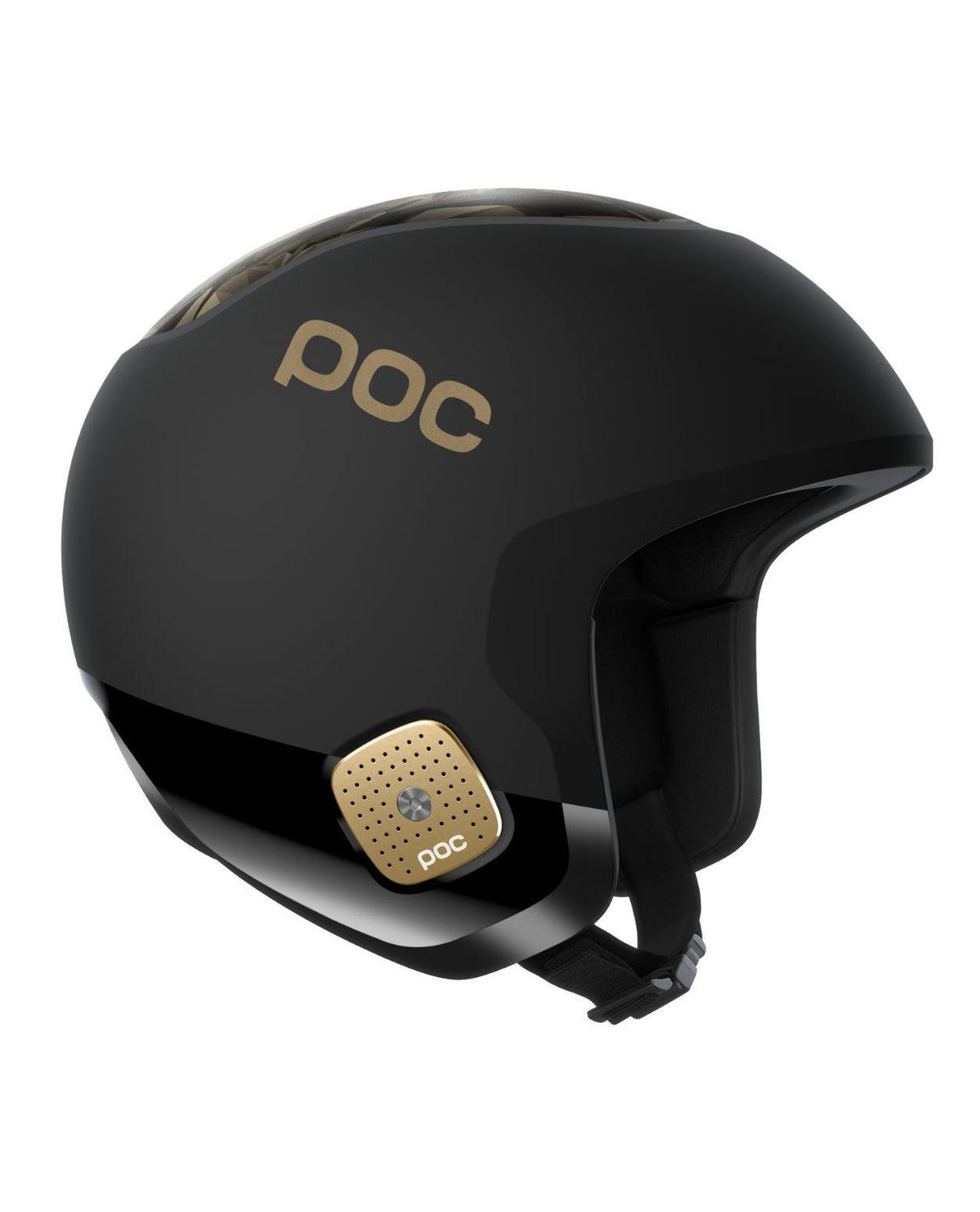 POC Skull Dura Junior Marco Odermatt Edition skidhjälm i färgerna Uranium Black och Podium Gold.