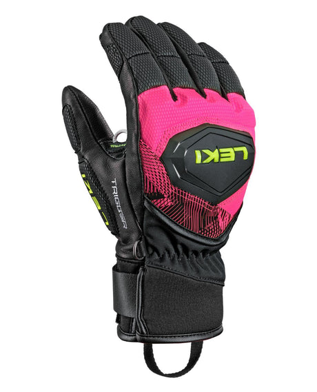 Leki WCR Pro TR Junior racinghandske för tävlingsåkare i svart/neonrosa med uppdaterade skydd och Trigger-system.