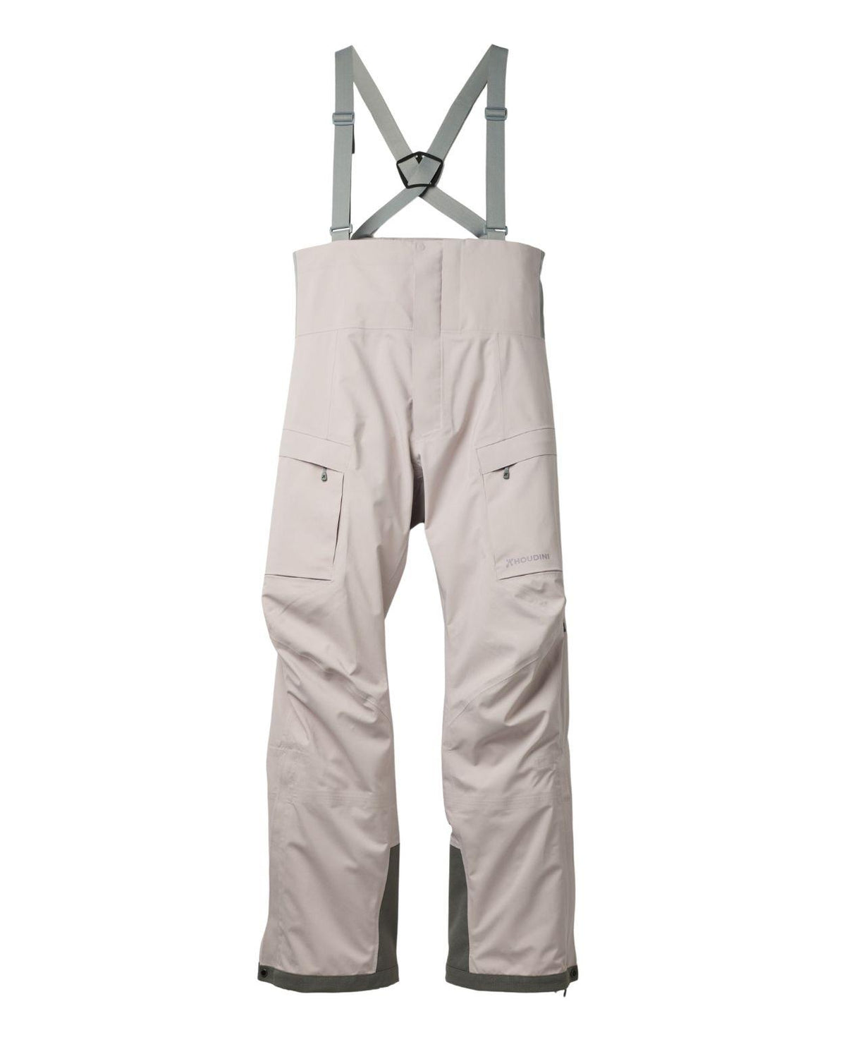 Houdini Rollercoaster Bib Pants dam i silverlila färg visade framifrån med hängslen.