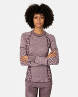 Kari Traa Smekker Long Sleeve i färgen Cocoa Powder, en brun underställströja i merinoull med jacquardstickat mönster.