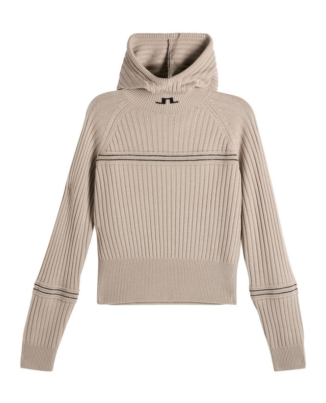 J.Lindeberg Hilda Knitted Rib Hoodie dam i färgen moonbeam beige