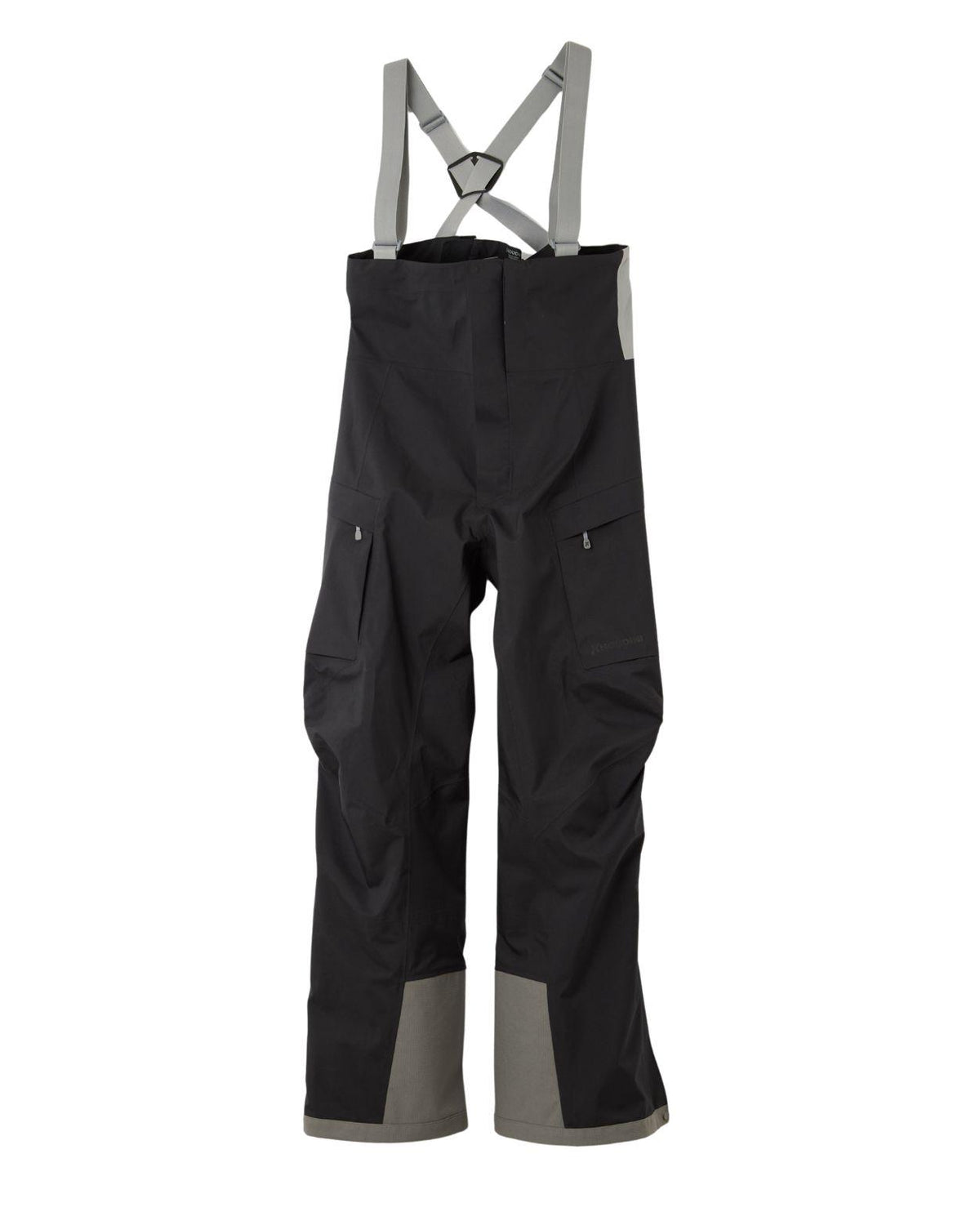 Houdini Rollercoaster Bib Pants dam i svart färg med grå hängslen och förstärkningar vid bensluten.