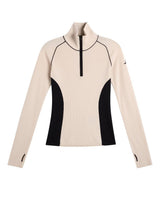 J.Lindeberg Valley Knitted Rib Quarter Zip damtröja i beige och svart med hög krage.