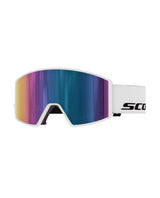Scott Goggle React skidglasögon i vitt med färgstark AMP Teal Chrome-lins för alpina skidåkare.