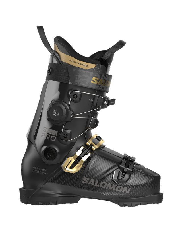 Salomon S/Pro Alpha C BOA 95 Dam - Svart alpinpjäxa med BOA-system och gulddetaljer