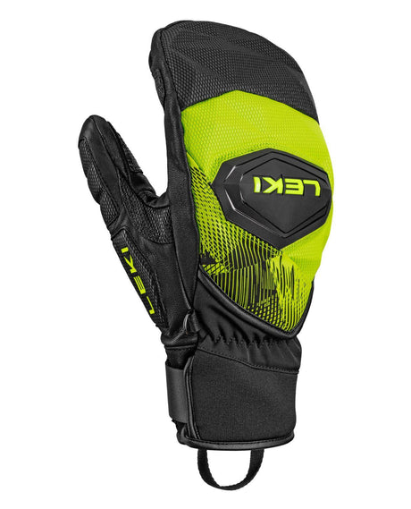 Leki WCR Pro Zero Mitt i svart och neongult, teknisk racingvante för alpina tävlingsåkare.