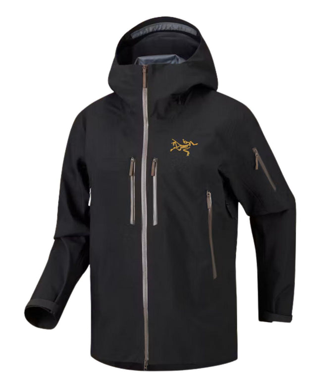 Arc'teryx Rush Jacket Men i svart och mongoose med luva och bröstfickor.