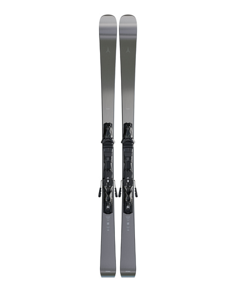 Exklusiva Atomic Volant 5000 pistskidor i rostfritt stål med svarta Mi 12 GW-bindningar för alpina skidåkare.